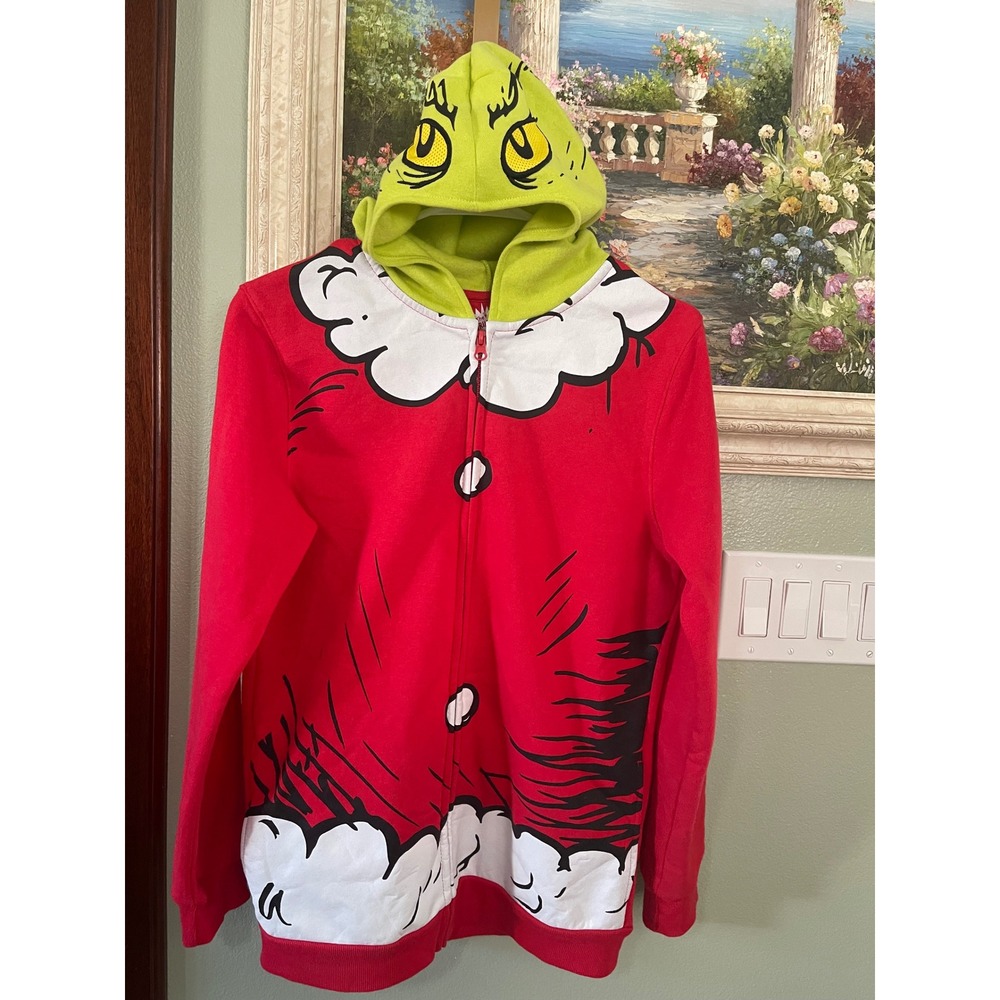 The Grinch Hoodie Jacket Sweatshirt Zipper  Boy Girl Halloween Costume Size XL